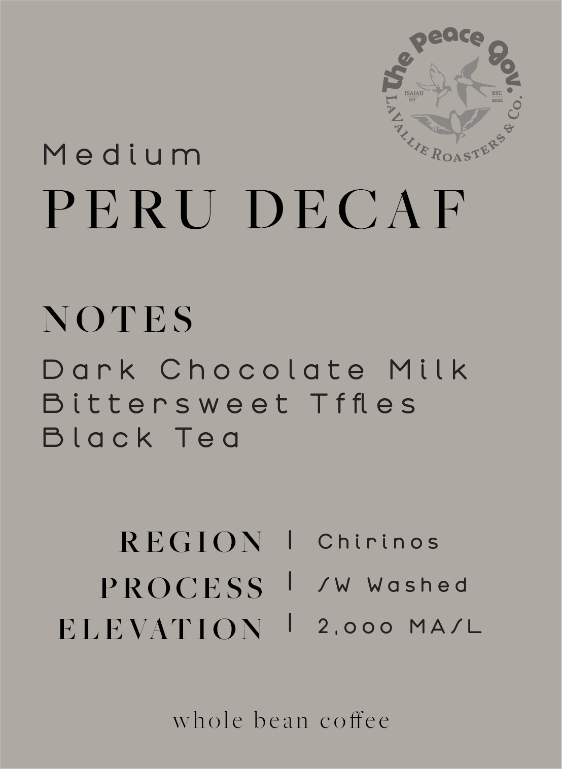 Peru Swiss Water Processed Decaf Medium Roast